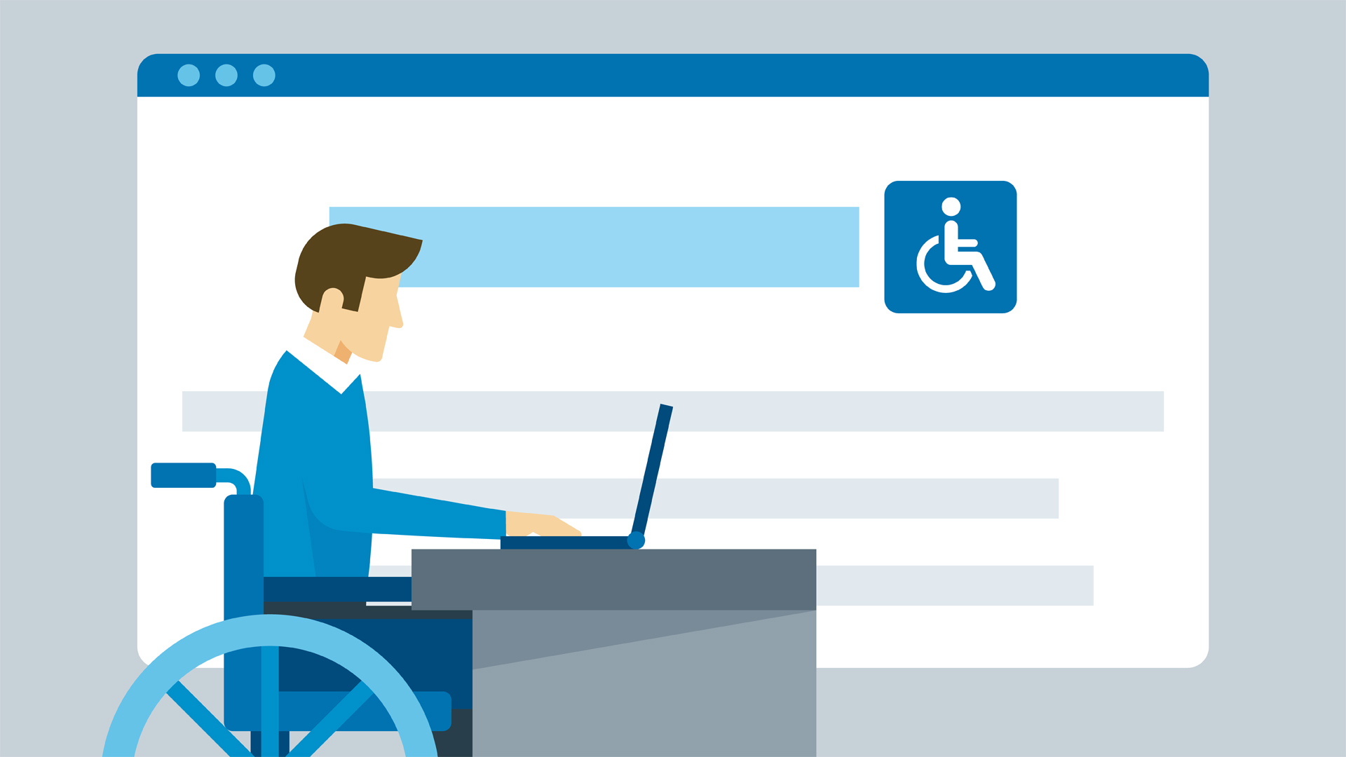 Man on wheelchair using computer
