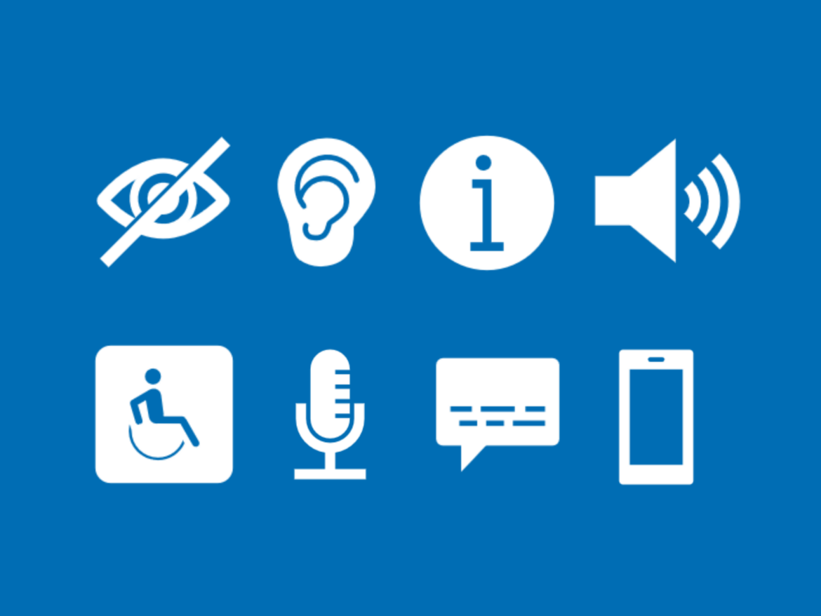 Accessibility Icons including vision, hearing, wheelchair and phone 
