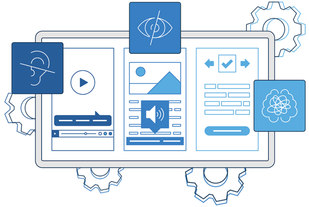 Accessibility Icons including vision, hearing, wheelchair and phone 