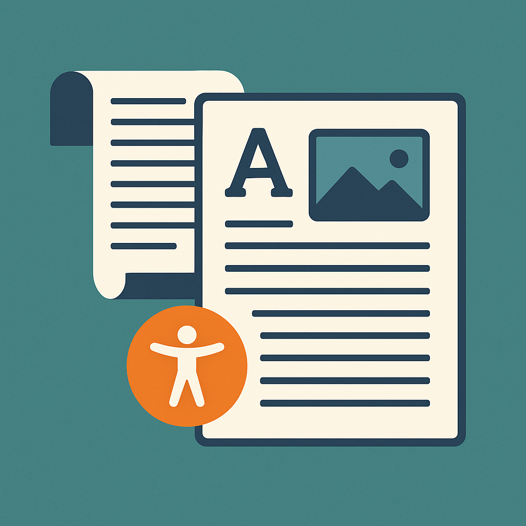 Graphic of stacked documents with a little accessibility logo