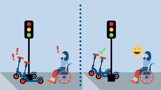 Graphic of scooters blocking crosswalk button