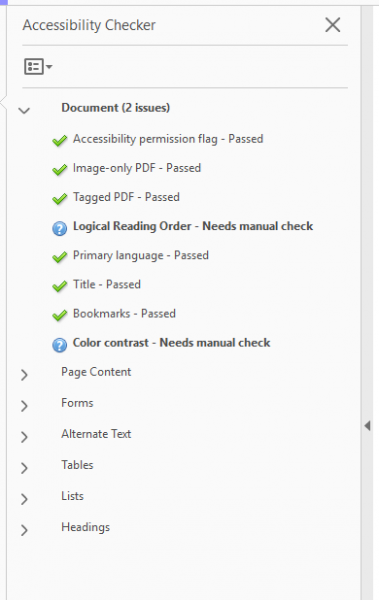 Accessibility Checker summary