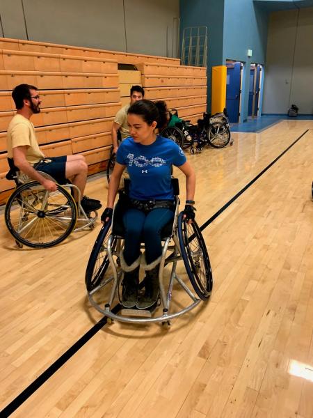 Carolanne getting ready to play wheelchair basketball
