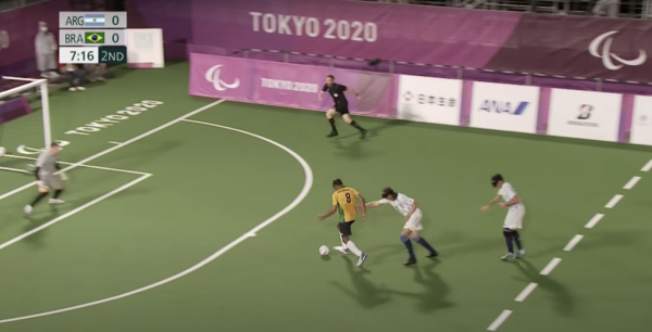 Teams Argentina and Brazil playing Blind Soccer at Tokyo 2020