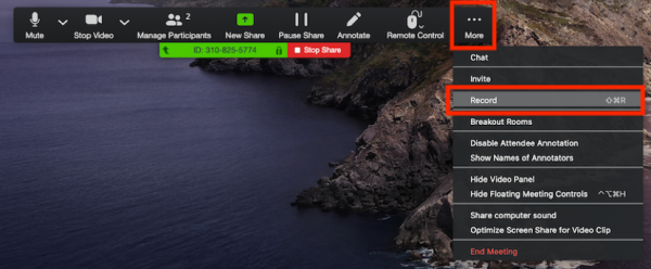 At the bottom of the Zoom window, you will see the buttons to pause or stop the recording.
