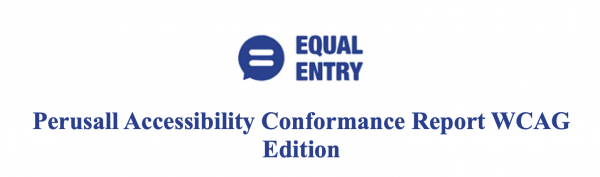 the top portion of the first page of Perusall's VPAT. It includes the company "Equal Entry's" logo, and the document title, which is "Perusall Accessibility Conformance Report WCAG Edition."