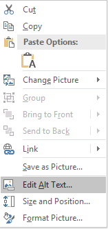 Powerpoint image menu. "Edit alt text" is highlighted.